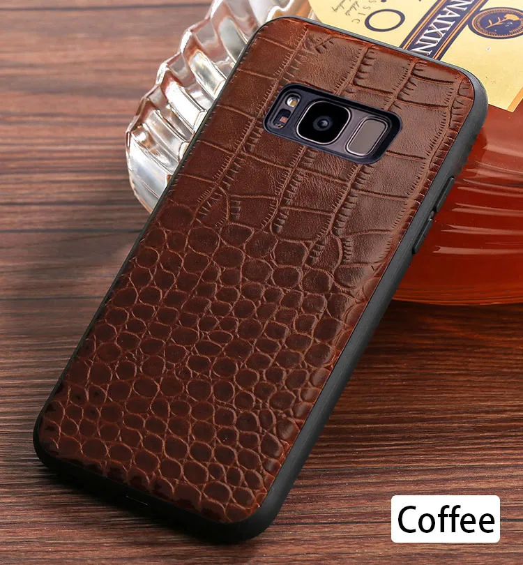 Coffee Воловья кожа чехол для телефона для Galaxy S7 Edge s8 s9 s10 Plus, чехол для note 8 9 A5 a7 a8 Plus кожаный бумажник для карт и узором «крокодиловая кожа» чехол - Цвет: Coffee