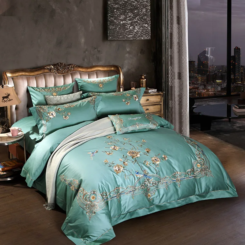 TANGY Textile 60 длинноволокнистое хлопковое вышитое постельное белье из хлопка, пододеяльник, зеленая вилла