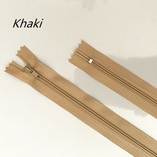 10pcs 10-60cm (4inch-24 Inch) Nylon Coil Zippers Tailor Sewer Craft Crafter's  (20 colors) khaki