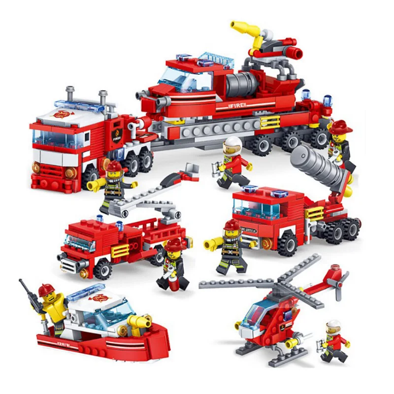 Billig 348 stücke 4 In 1 Legoinglys Stadt Modell Bausteine Brandbekämpfung 4in1 Lkw Auto Hubschrauber Boot Feuerwehrmann Figur Kinder zu