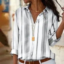 2020 Women Striped Blouses Long Sleeve Turn Down Collar Office Shirt Leisure Blouse Shirt Casual Tops Plus Size Blusas Femininas