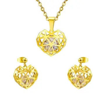

LUXUKISSKIDS New Fashion Zircon Jewelry Sets Prom Party Gold Color Stainless Steel Necklace Earring Set,Free Chain