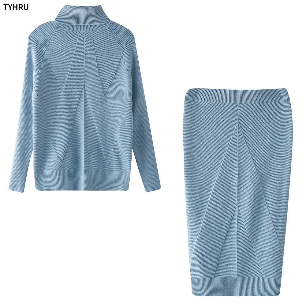 Long Sleeve - Knitted Skirt Set -Midi