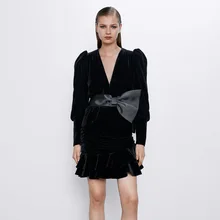 ZA осенние модные элегантные черные топы с пышными рукавами теплые бархатные пуловеры повседневные с длинным рукавом женская осенняя одежда