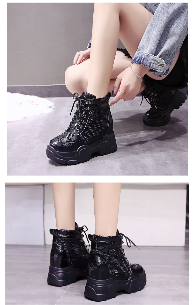 Women Bling Ankle Boots 9.5CM High Heels Autumn Sneakers Chunky Platform Boots Woman Winter Rhinestone Motorcycle Boots