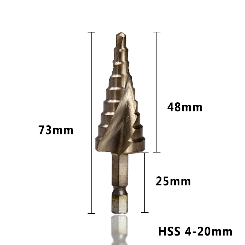 HSS 4-12 мм 4-20 мм 4-30 мм конусное сверло с шестигранным хвостовиком спиральное ступенчатое сверло с тиканским покрытием пагода сверло Металл Дерево отверстие резак - Цвет: 1pc 4-20mm