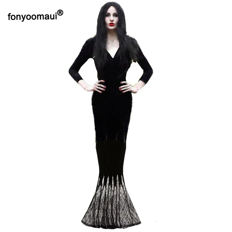 Женский готический костюм в стиле Хэллоуин Morticia adслум привидение ведьма