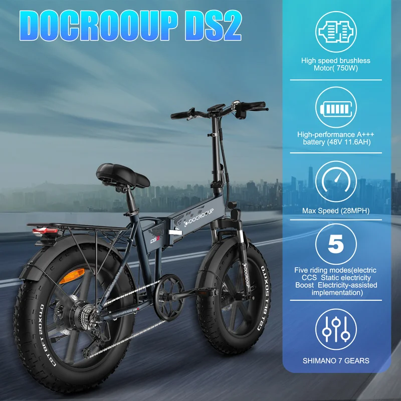 Ebike Mountain Bike Electric Bicycles 48V 750W Fat Tire Folding MTB for Adults Beach Cruiser Bicycle | Спорт и развлечения