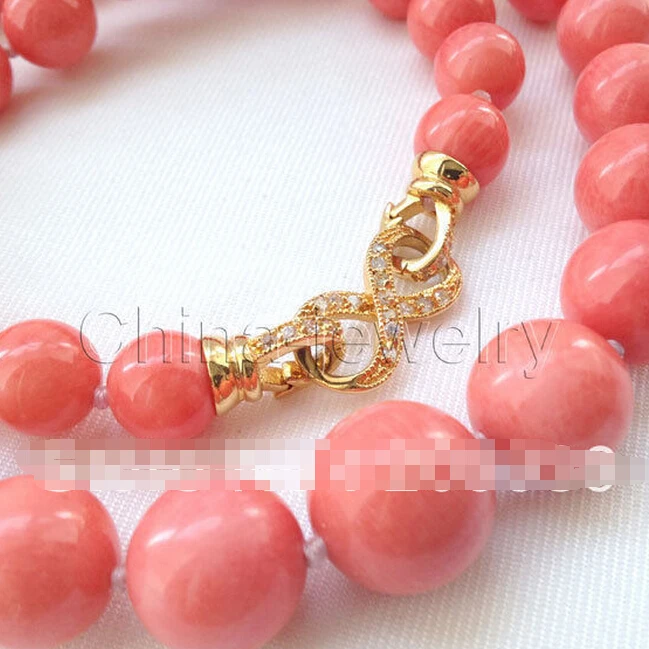 905 Beautiful AAA+ round pink coral necklace- zircon clasp