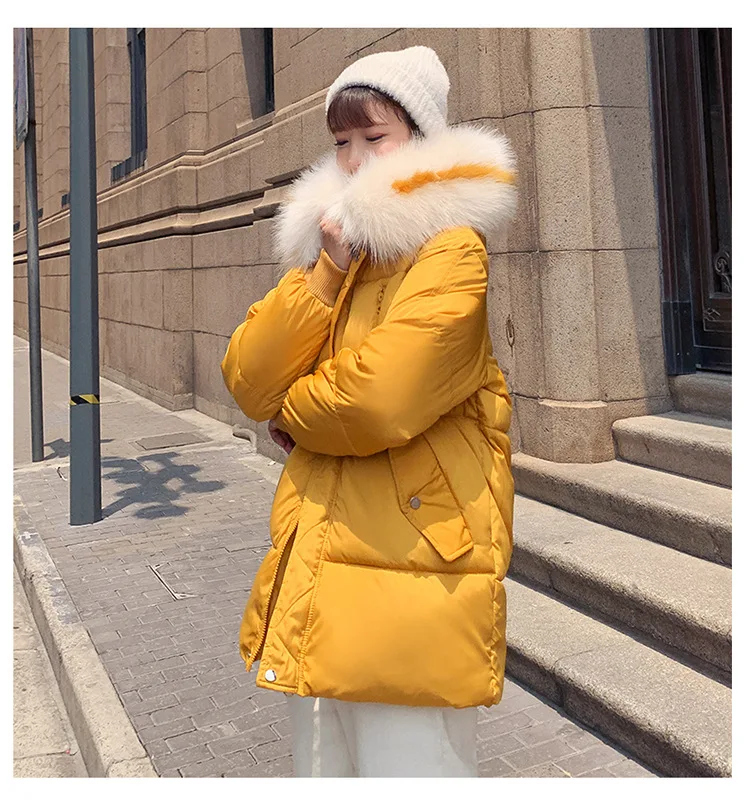 Повседневное пуховые куртки на подкладке с капюшоном Для женщин зимние шлепанцы крупного корейского Размеры на толстом меху с подкладкой однотонная Модная парка на застежке-молнии женские офисные уличная женский пуховик