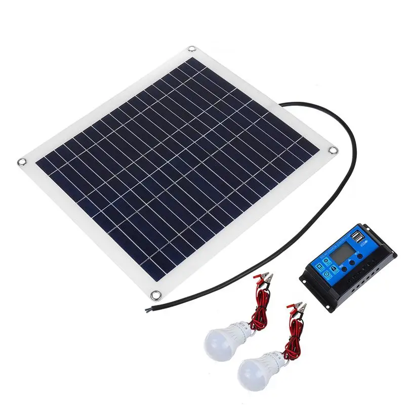 10A Controller For Camping 2x 3W Light Bulb 50W Solar Panel Battery Charger 