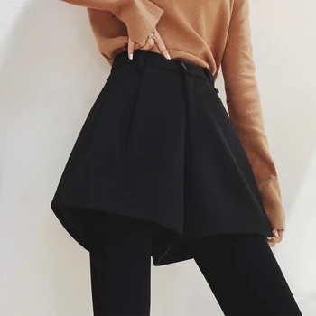 

Warm High Waisted Hotpants Casual Autumn Winter Wide Leg Solid A-line Warm Shorts Vintage Belts Biker Pockets Shorts Sexy KK60DK