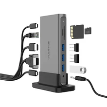 USB-C переносная док-станция с HDMI 1080P VGA, Gigabit Ethernet, кардридер, адаптер Aux, USB3.0, питания, разъем rj45
