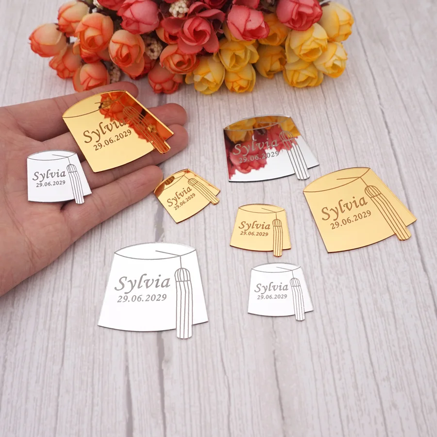 30 Pieces/Lot Cute Hat Custom Personalized Name For New Birth Born Acrylic Mirror Tags Babyshower Decor Party Favor | Дом и сад