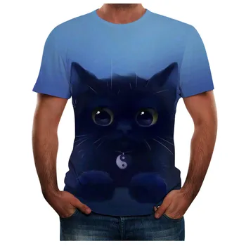 

Men's Personalit Cat Printing T-Shirt New Loose O-neck Short Sleeves Pullover Tops Spring Summer Fashion Casual Camiseta YL5