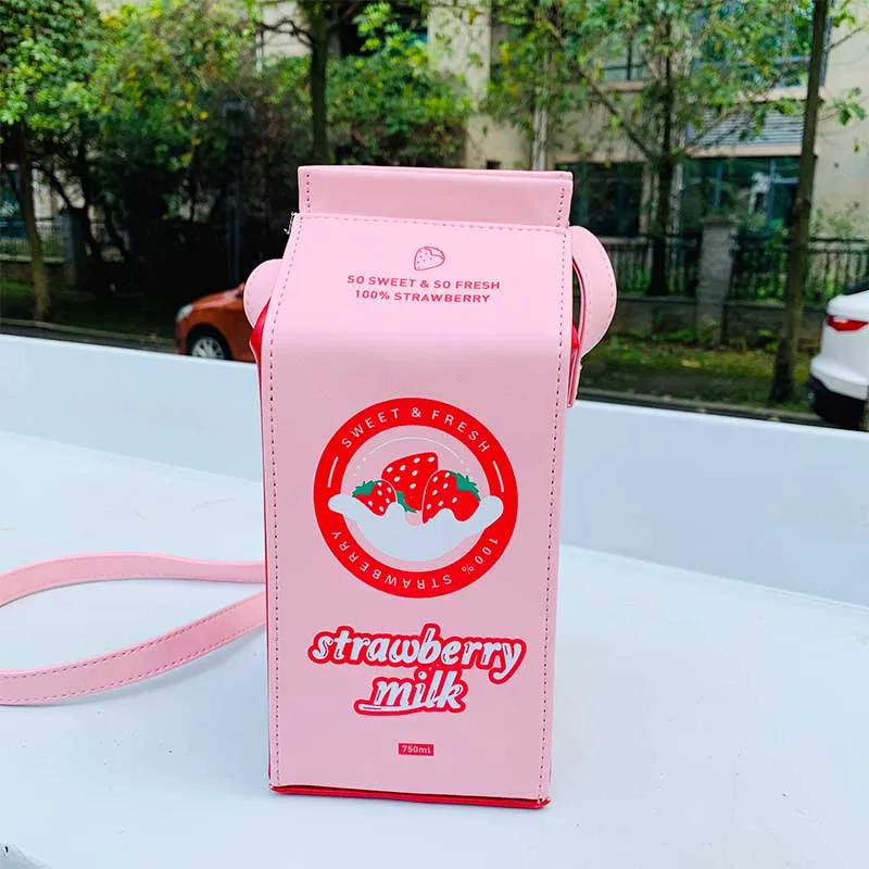 Новая мягкая игрушка клубничный молочный ящик дизайн Модная одежда для девочек Повседневное сумка через плечо сумки из натуральной кожи сумки через плечо женские сумки с принтом напиток бутылочки для кормления