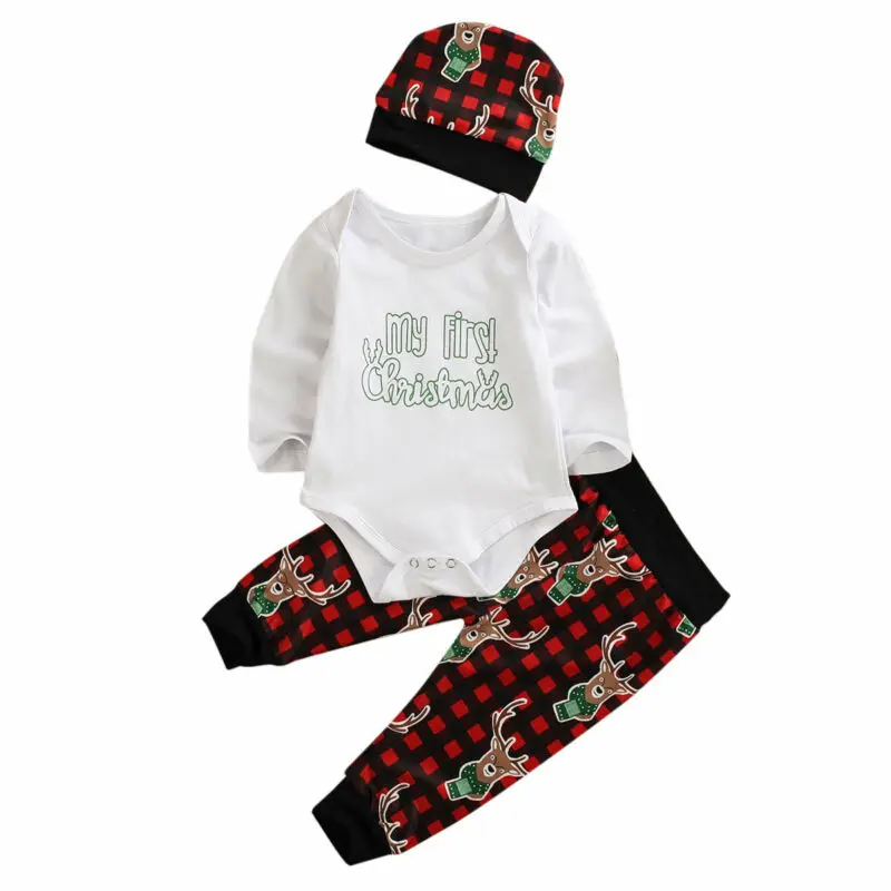 Brand New Baby Set Christmas Newborn Boy Girl Romper Cotton Hat Print Long Sleeve Autumn Warm Soft Winter Fashion Hot 2019 | Детская