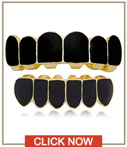 LuReen Iced Out Grillz Vampire Fangs Grillz Top Bottom Gold Teeth Hip Hop Tooth Caps CZ Crystal Bling Grillz Rapper Jewelry