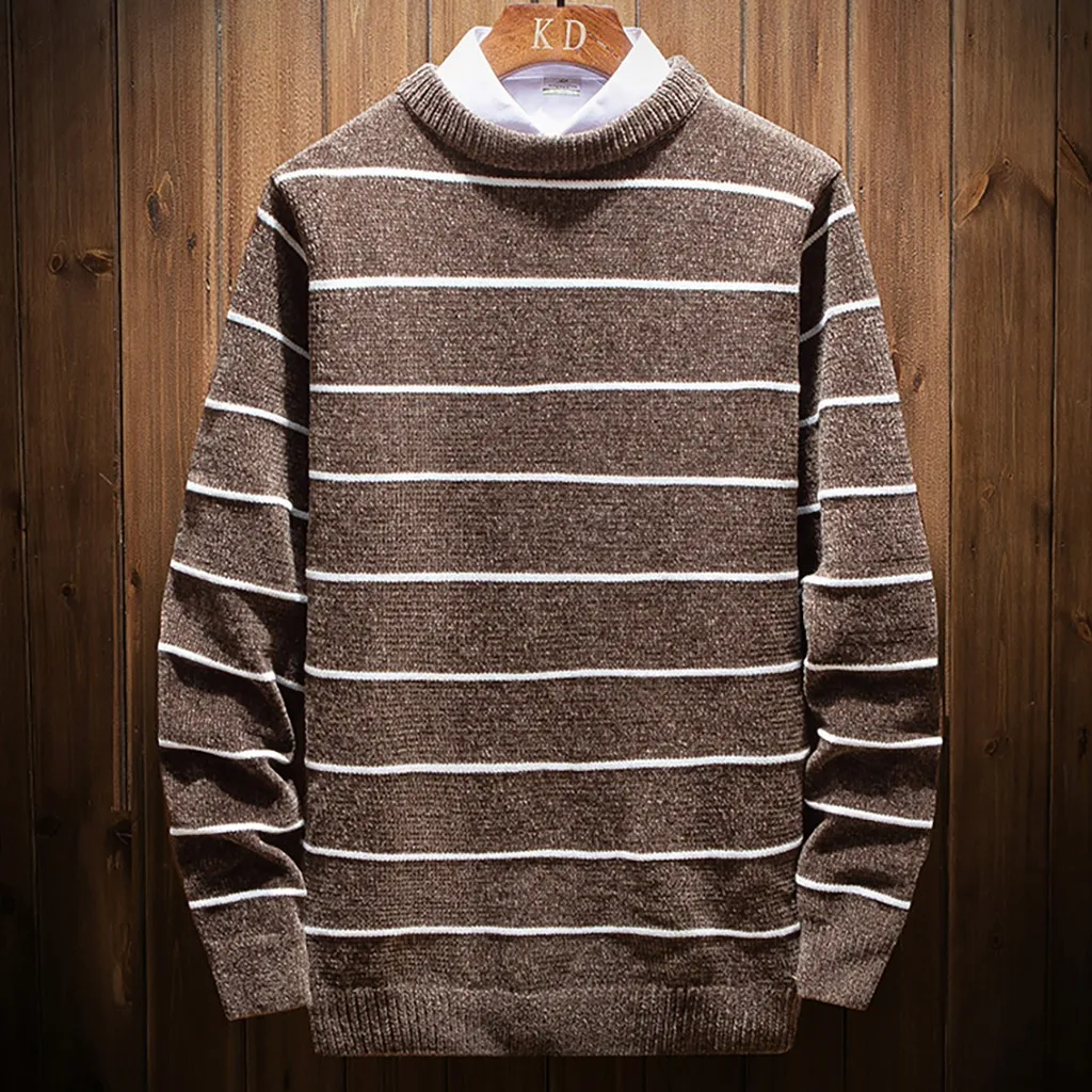 Men's New Autumn Winter Casual Long Sleeve Knitting Sweaters Tops Blouse Casual Tops Knitted Sweater Long Striped Malesweater