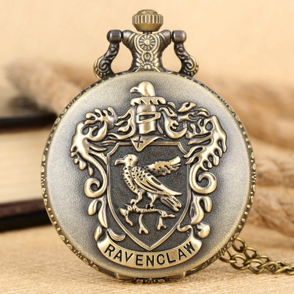 Классические бронзовые кварцевые карманные часы Ravenclaw, полностью охотничье римское ожерелье с цифрами, часы с подвеской, подарки для фанатов фильмов, Reloj