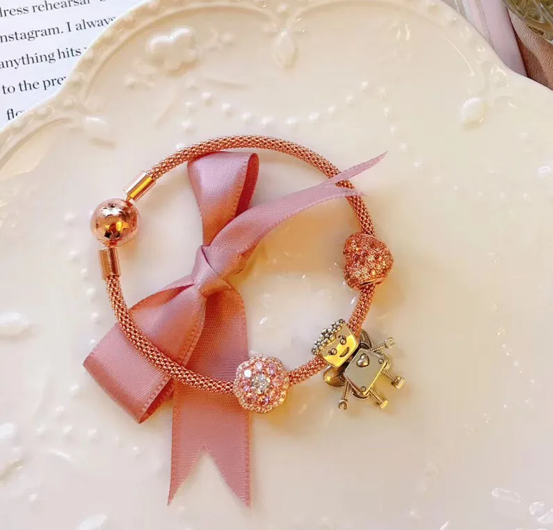 

Keris Store High Quality 1:1 100%925 Sterling Silver Rose Gold Robot Bracelet Free Shipping
