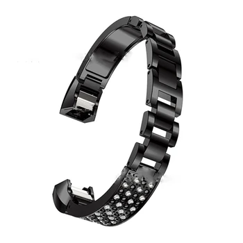 

Watch Band Replacement Diamond Metal Strap Elegant Wrist Band Circle Design Watch Band for Fitbit Alta/Alta Hr Black