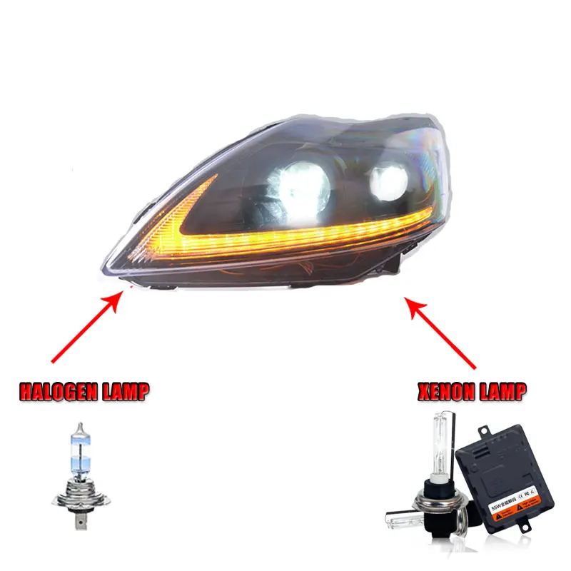 halogen high beam 2 шт. автомобильный стиль светодиодный фары для Ford Focus 2009-2013 для фокусировки Головной фонарь светодиодный DRL Объектив двойной луч H7 HID Xenon bi xenon объектив - Цвет: halogen high beam
