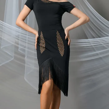 

New Latin Dance Tassel Skirt Women Adult Black Fringe Practice Clothing Professional Latin Dance Competition Costumes VO990