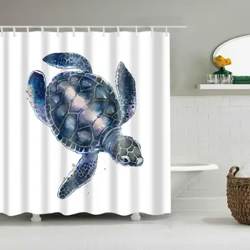 

Waterproof Thicken White Shower Curtain Blue Sea Turtle Polyester Mildew Proof Bath Tub Shower Curtain with 12 pcs Hooks