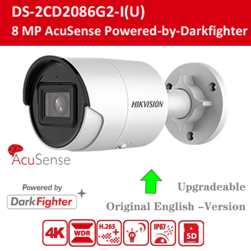 Original Hikvision English 4K AcuSense DS-2CD2086G2-I And DS-2CD2086G2-IU IP IR CCTV DarkFighter Mini Bullet Network POE Camera |
