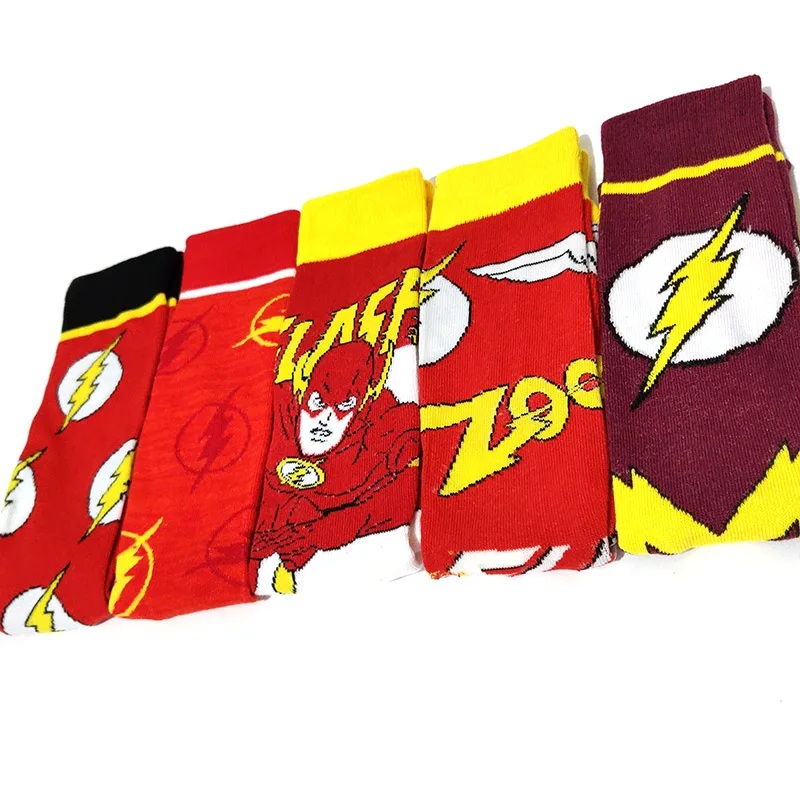5 Pairs / Pack The Flash Long Socks Party cosplay socks Men Stocking DC Hero novel personality skateboard Flash Mark