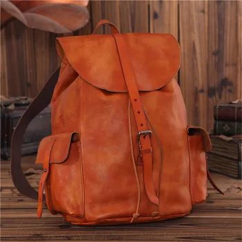 

New Men Multifunction Vintage Genuine Leather Waterproof Backpack Oil Cow Leather School Backpack Laptop bag Weekend Travel Bag