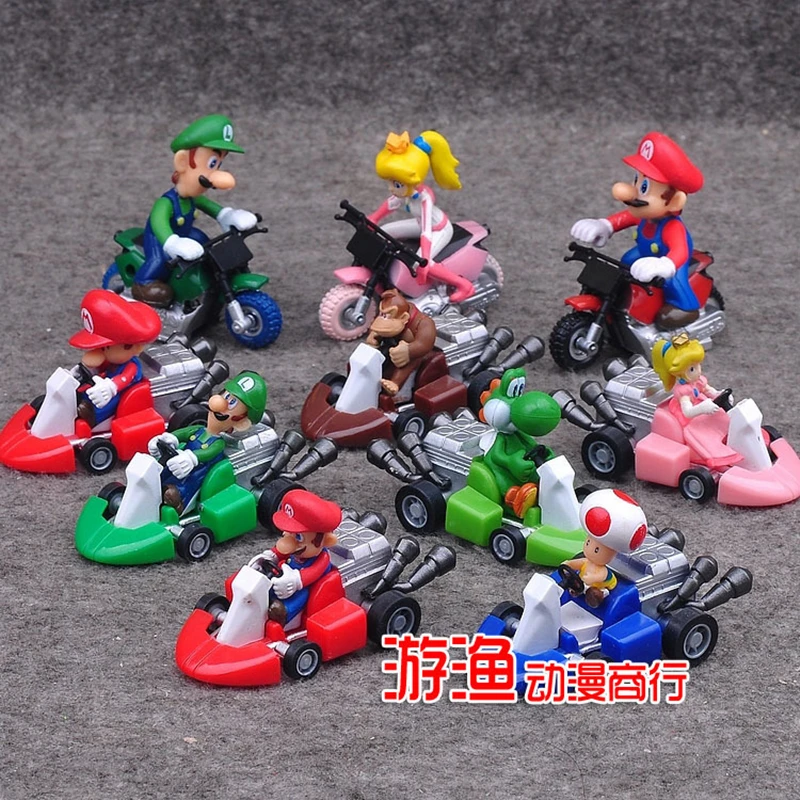 

10pcs/set Super Mario Anime Peripheral Karting Doll Action Figure Game Series Pull Back Racers Model