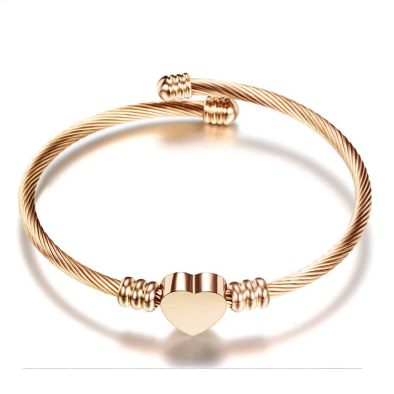 Браслет из нержавеющей стали с тросом и сердечком браслеты розового золота для