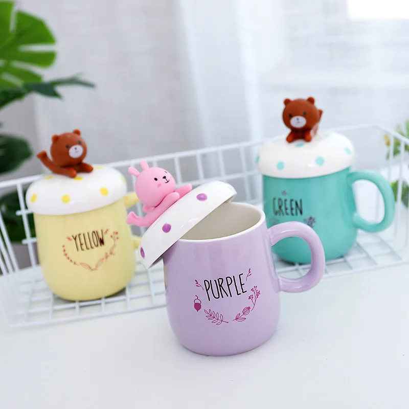 400ML cartoon creative ceramic mug mobile phone holder cup cover cute couple coffee mug with handle milk breakfast cup