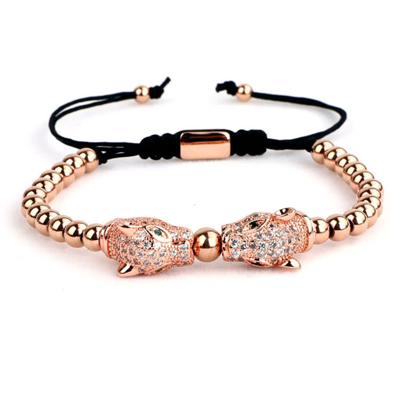 High Quality CZ Micro Pave Leopard Charm Stainless Steel Beads Adjustable Bracelet Men Women - Image 4