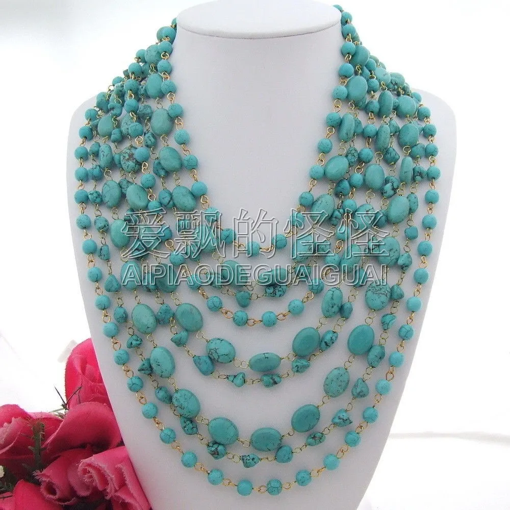 

9 Strands Multi Shape Green Stone Necklace