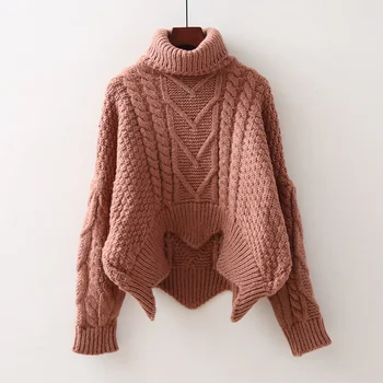 

Thick Sweater Women's Autumn Winter Pullover Korean Style Loose Twisted Knitwear Irregular Pullover Turtleneck Coarse Sweater