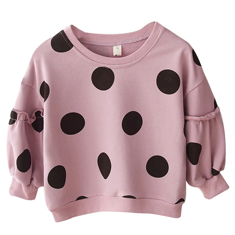 CYSINCOS/Детские топы для маленьких девочек; зимняя одежда с длинными рукавами; милая детская футболка; одежда для маленьких девочек; толстовки в горошек с принтом - Цвет: Розовый