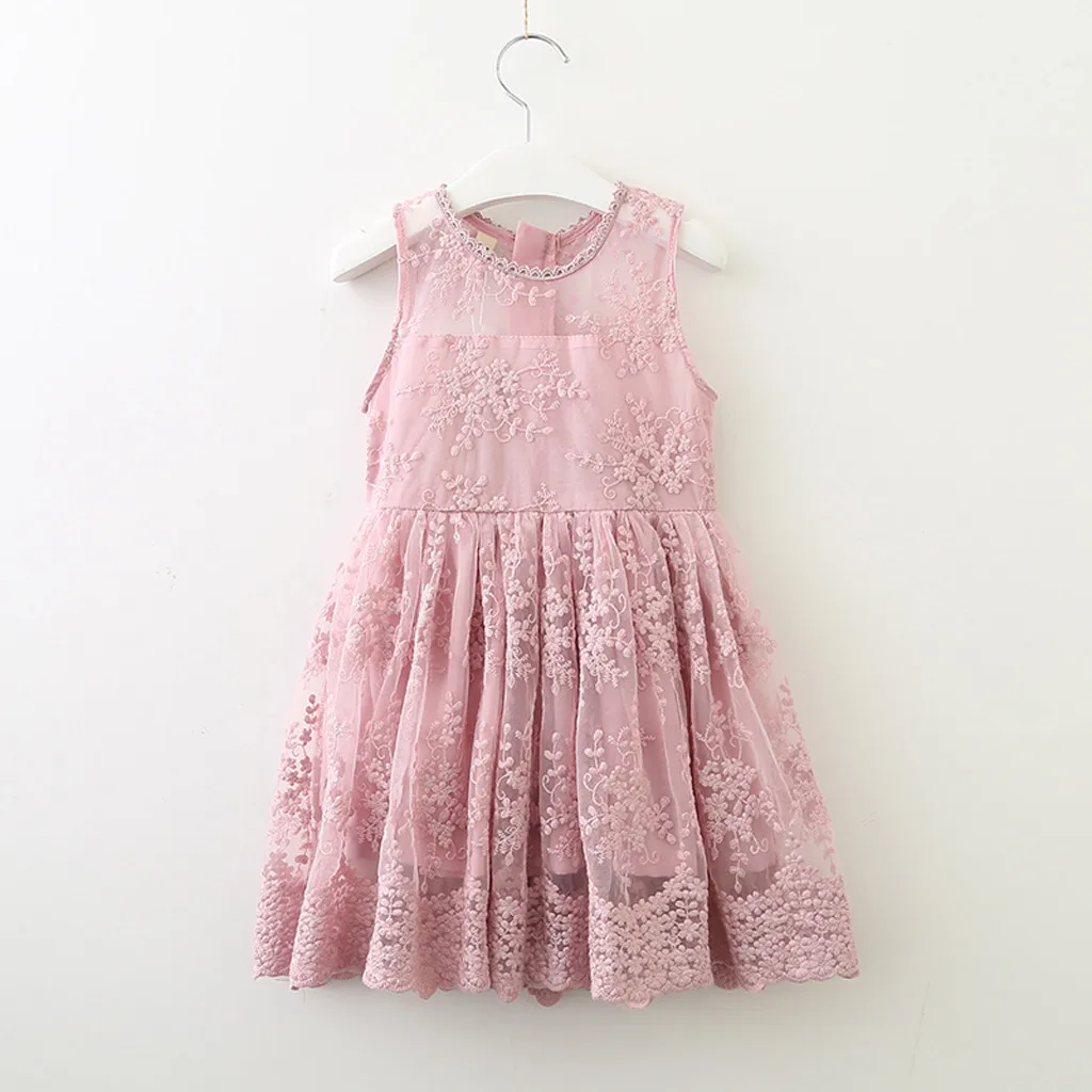 Summer Toddler infant Baby Kids Girls Dress Solid Patchwork Ruched Lace Party Dress Princess wedding Dress Children clothing#p4