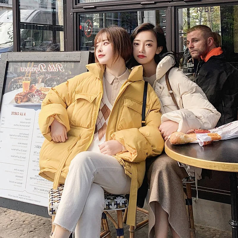 

Photo Shoot CHIC Sweet Drawstring Ginger Stand Collar Single Breasted Waist Hugging Best Friend-down Coat Cotton-padded Clothes