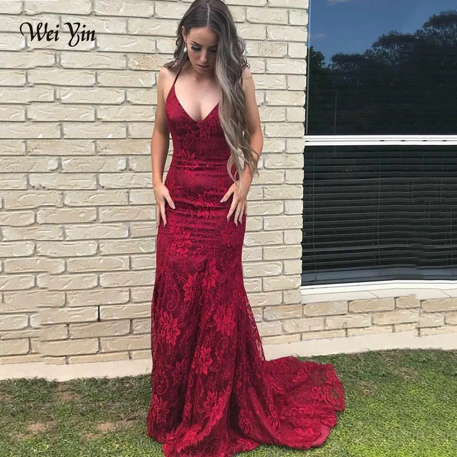 franja moneda túnel Weiyin Ae0551 Elegant V-neckline Burgundy Mermaid Evening Dress Vestidos De  Fiesta Largos De Gala Lace Long Prom Dresses - Evening Dresses - AliExpress