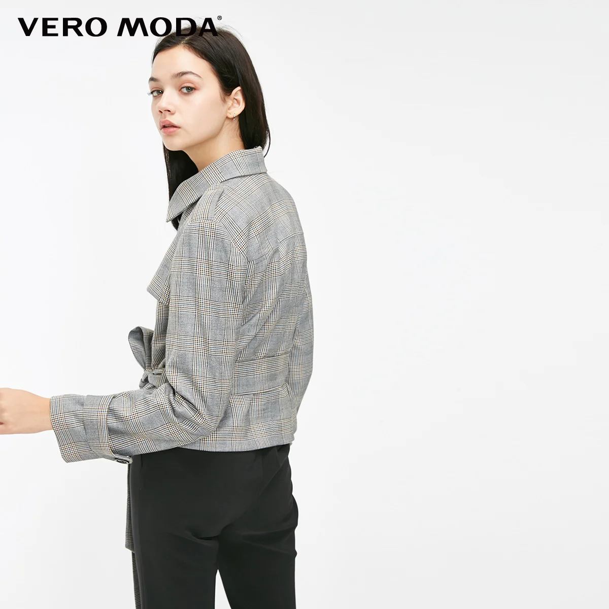 Vero Moda Новое клетчатое Сращивание съемный Тренч длинное пальто куртка женская | 318409513