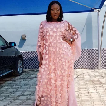 

2020 Spring Summer African Women Clothing Fashion Flower Embroidery Danshiki Dress Africa Clothes Batwing Sleeve Loose Robe Gown