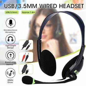 

USB/3.5mm Wired Headphone With HD Microphone Call Center Stereo Light Gaming Music Headset For PC/Laptop/PS4