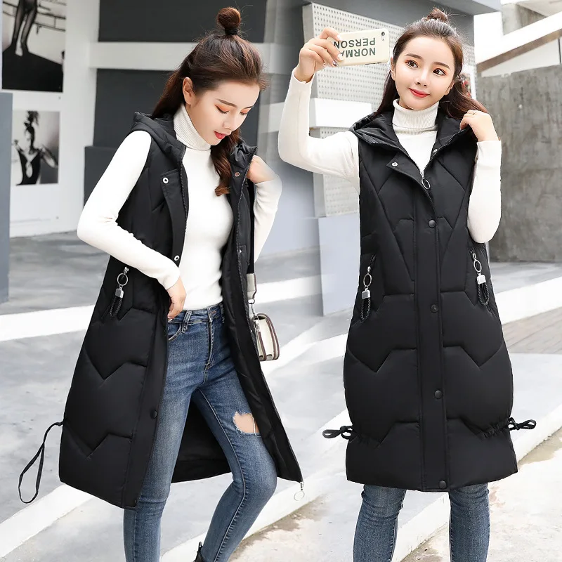 

Ozhouzhan Warm Hooded Mid-length Cotton-padded Clothes Women's Waistcoat 2018 Fall And Winter Clothes New Style Slimming Cotton