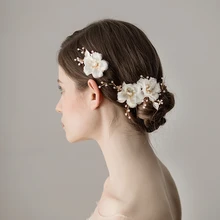 Шифоновая Цветочная свадебная тиара, милые золотые свадебные заколки для волос для женщин,, женские корейские свадебные аксессуары для волос