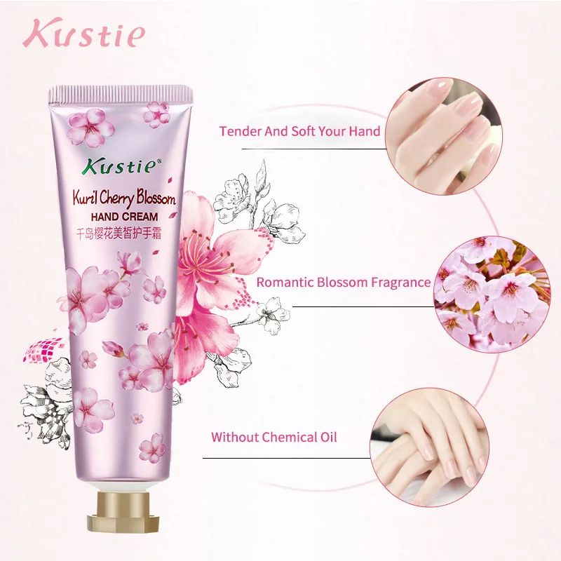 Kustie Cherry Moisturizing Hand Cream Flower Essence Lotion Anti Chapping Without Chemical Oil Autumn Winter Hand Lotion 50g*2