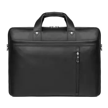 

Nesitu New Black Genuine Leather 15.6'' 17'' Laptop Office Men Briefcase Handbag Business Travel Messenger Bag Portfolio M7386
