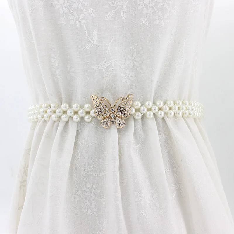 Dress decorative elastic waist seal rhinestone pearl fashion elastic waistband ladies waist chain